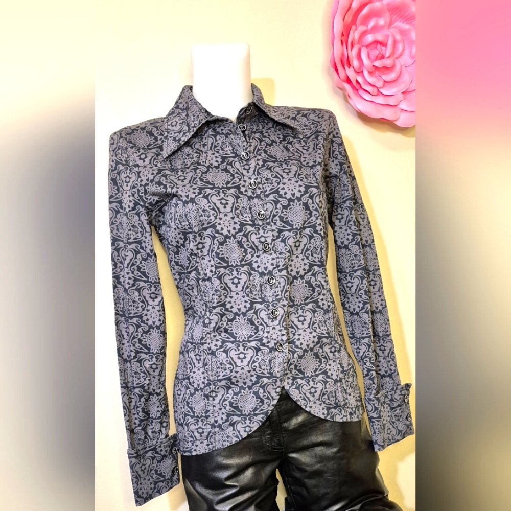 Unique Blouse Black & Grey with Cuffs European Designer